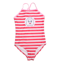 Costum de baie întreg roz cu dungi albe