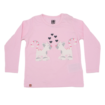 Bluză de pijama roz pal cu imprimeu figurine pisici