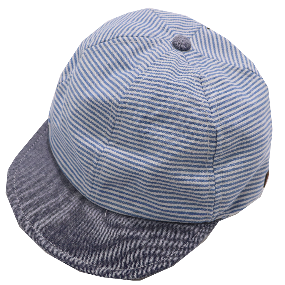 Șapcă bleu/ albastră cu dungi și SPF30 Melton 47cm (12-18 luni) și 55cm (6-8 ani)