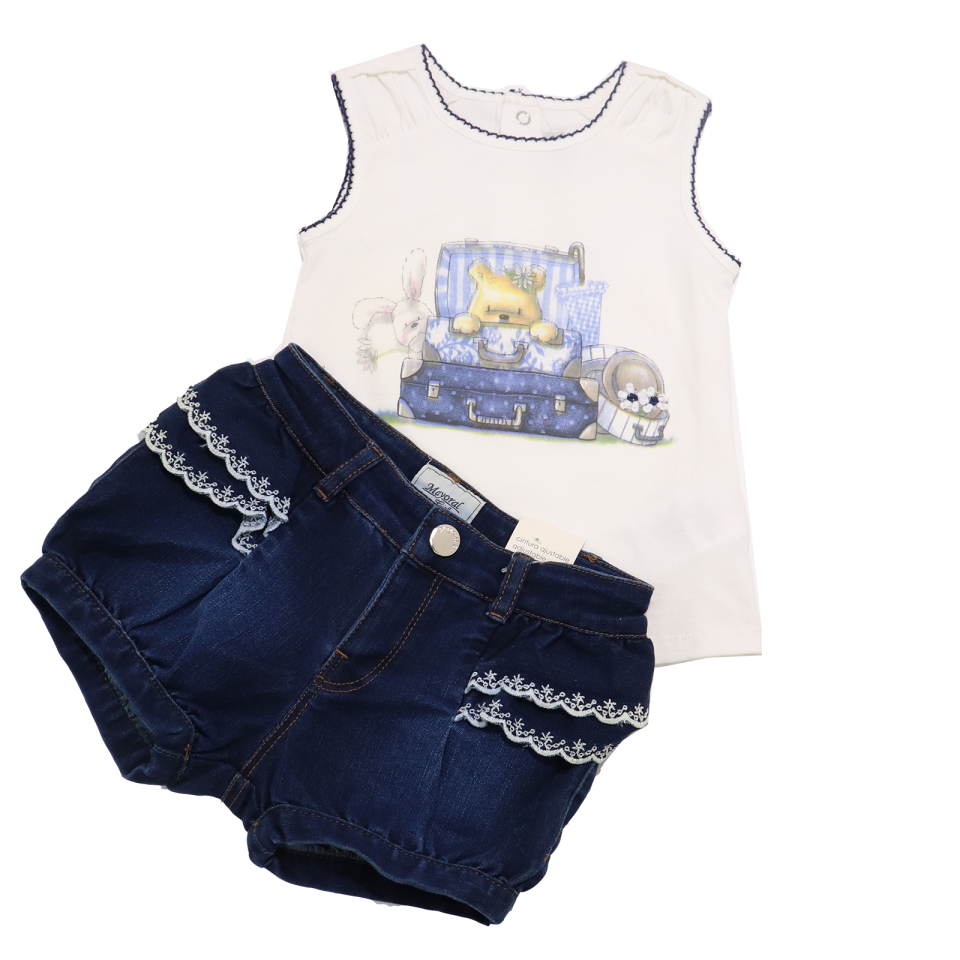 Set top alb și pantalonași scurți din denim Mayoral 12-18 luni (86cm)