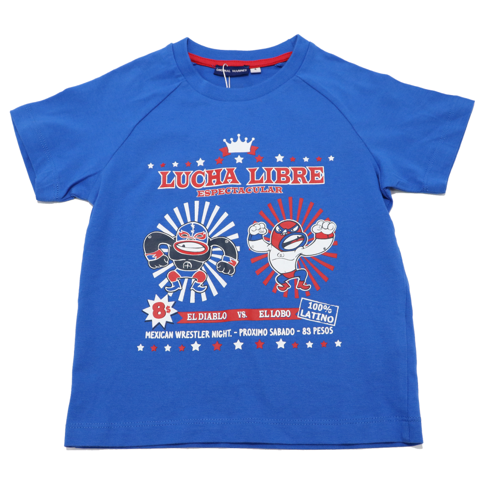 Tricou albastru cu imprimeu Lucha Libre