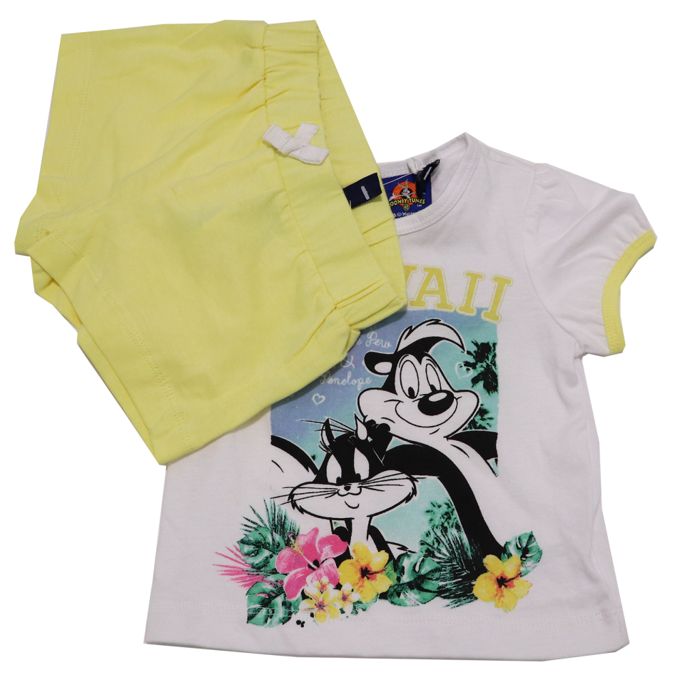 Set tricou și pantaloni scurți Pene le Pew și Penelope Original Marines 3-6 luni (62cm)