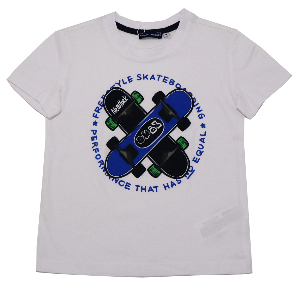 Tricou alb cu imprimeu skateboard Original Marines 3-4 ani (104cm)