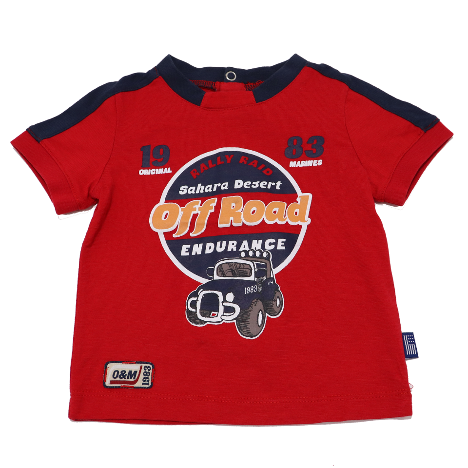 Tricou roșu cu imprimeu Off Road Original Marines 6-9 luni (74cm)