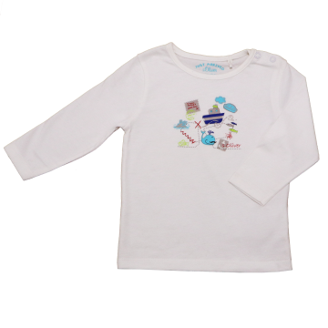 Bluză albă cu imprimeu călătorie