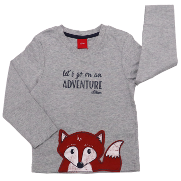 Bluză gri cu mânecă lungă și imprimeu vulpe