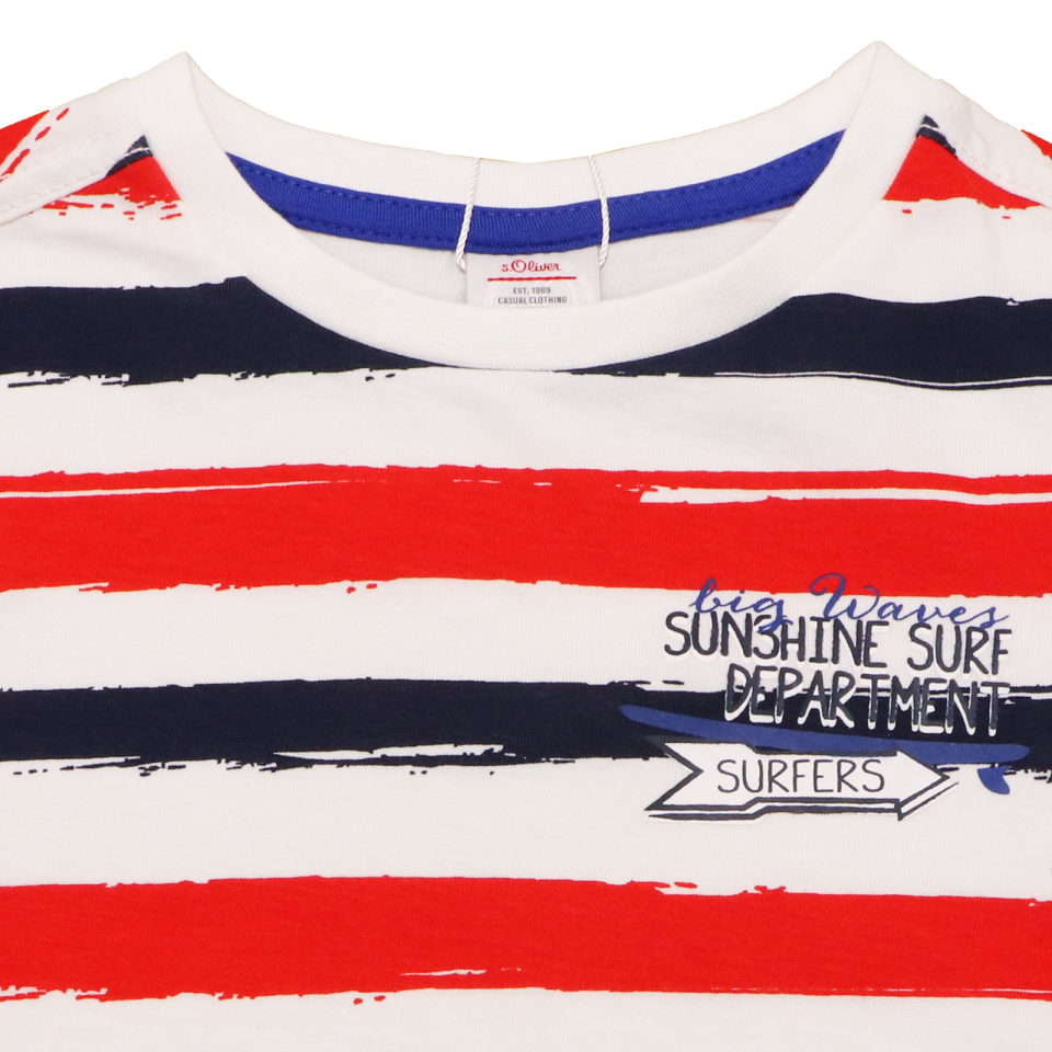 Tricou alb cu imprimeu în dungi