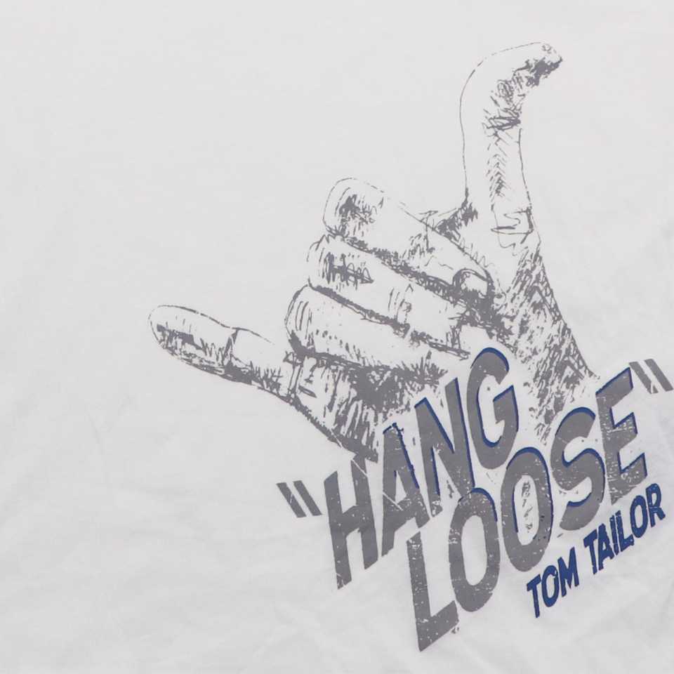 Tricou alb cu imprimeu Hang Loose Tom Tailor 13-14 ani (164cm)