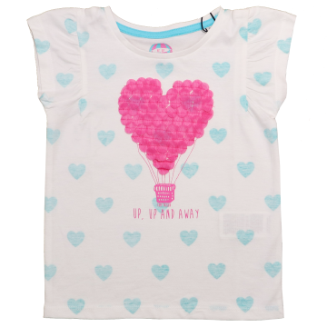 Tricou alb cu paiete și imprimeu balon în formă de inimă