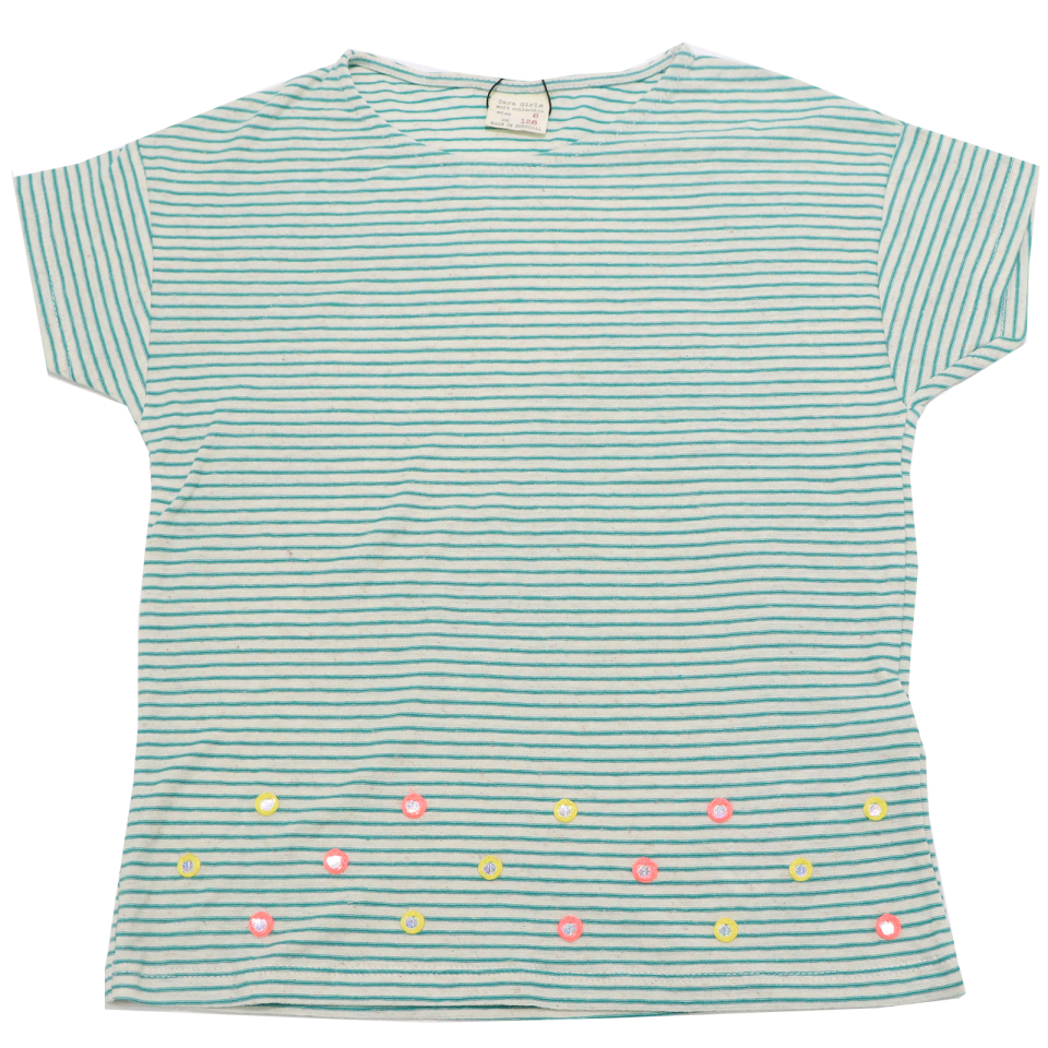 Tricou cu dungi verzi și aplicații Zara 7-8 ani (128 cm)