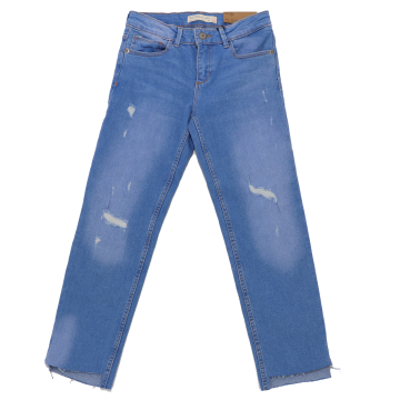 Jeans slim cu rupturi și tiv