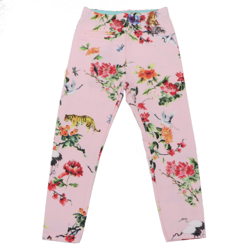 Colanți roz pal cu imprimeu animale și plante