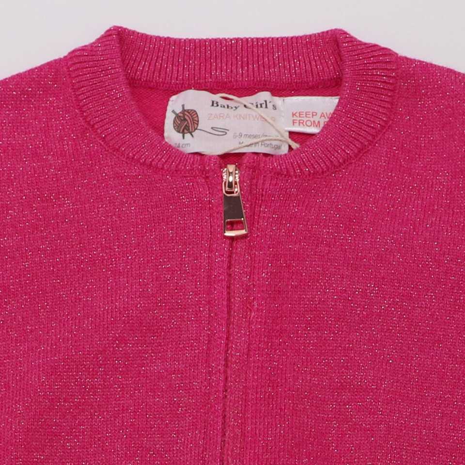 Cardigan tricotat ciclam cu sclipici