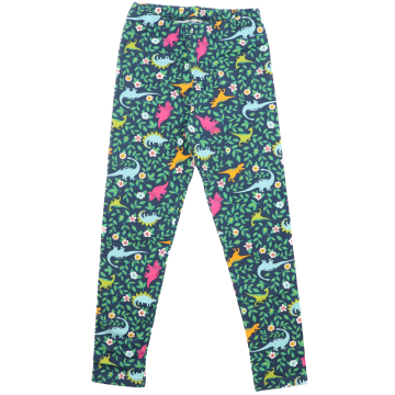 Colanți verzi cu imprimeu dinozauri și flori