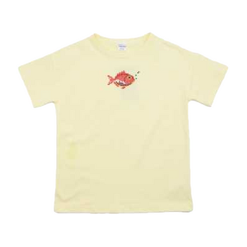 Tricou galben cu broderie pește