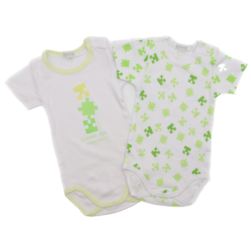 Set 2 body-uri cu imprimeu puzzle galben și verde