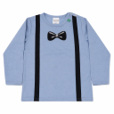 Bluză bleu cu print breteluțe și papion