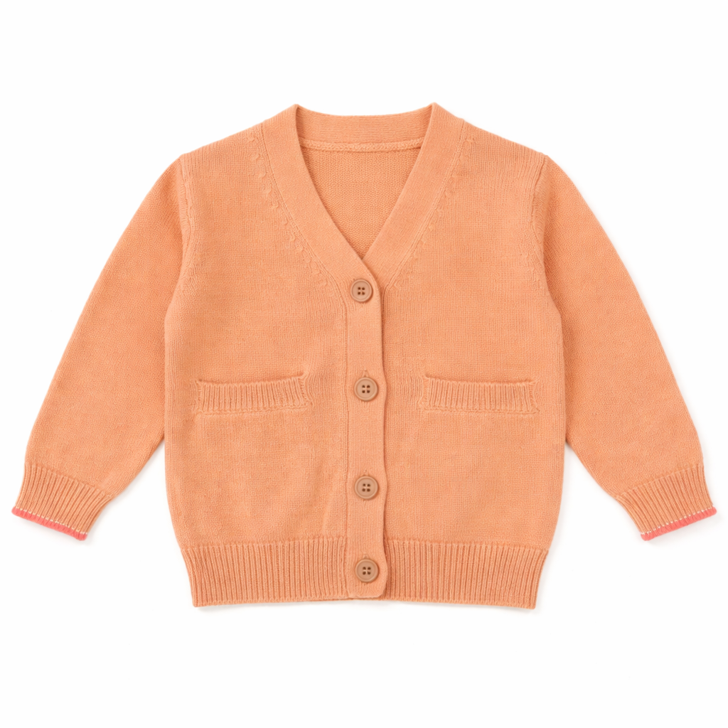Cardigan tricotat roz pal din bumbac organic