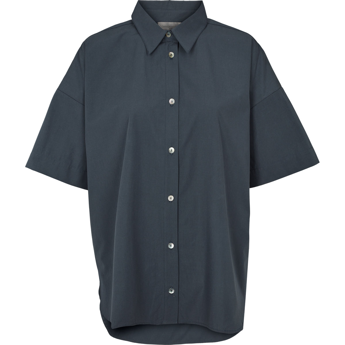 Cămașă oversize albastru închis din poplin cu mânecă scurtă