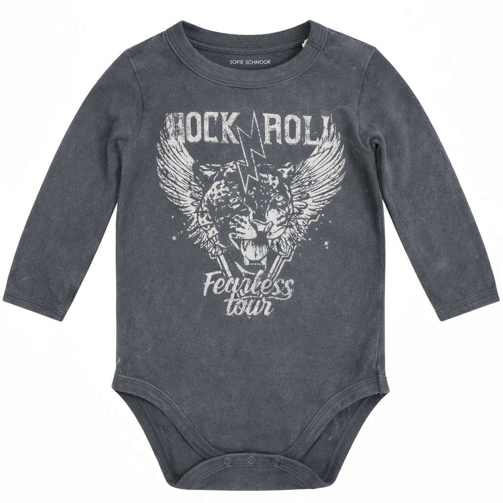 Body gri „Rock & Roll” cu mânecă lungă
