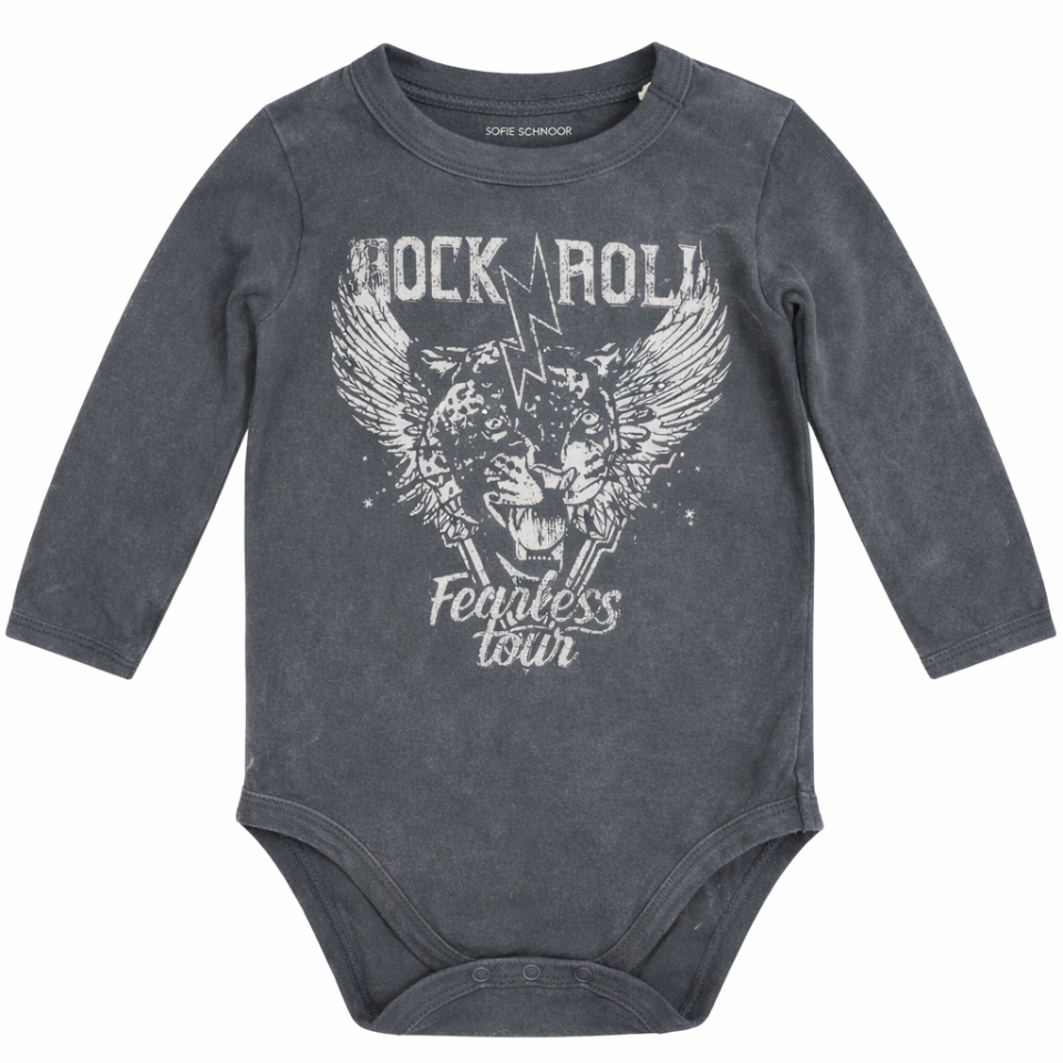 Body gri „Rock & Roll” cu mânecă lungă