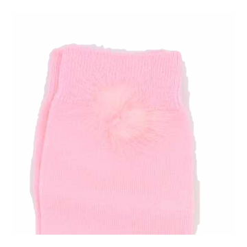 Șosete lungi roz pal cu puf aplicat