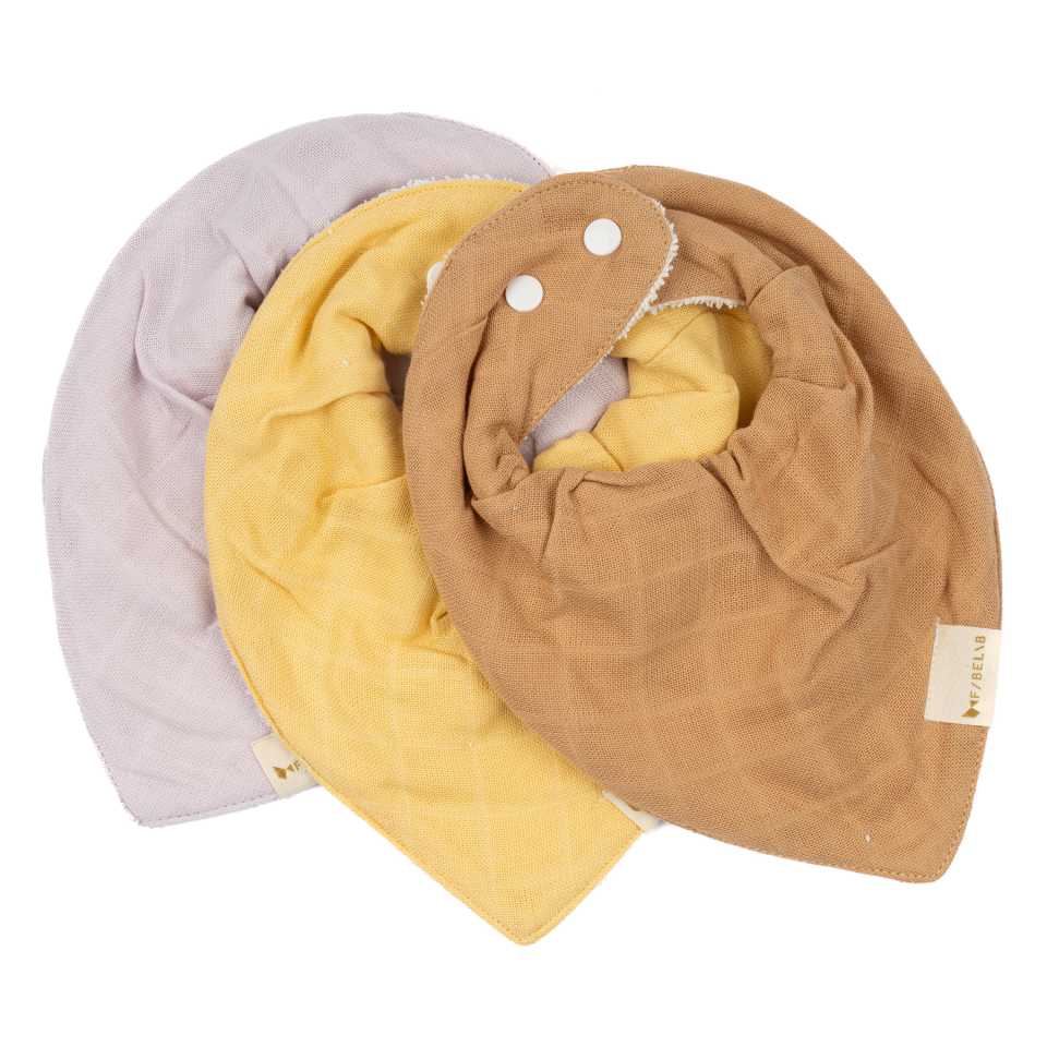 Set 3 bavete bandană din bumbac organic, lila