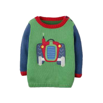 Pulover verde cu imprimeu tractor pentru copii