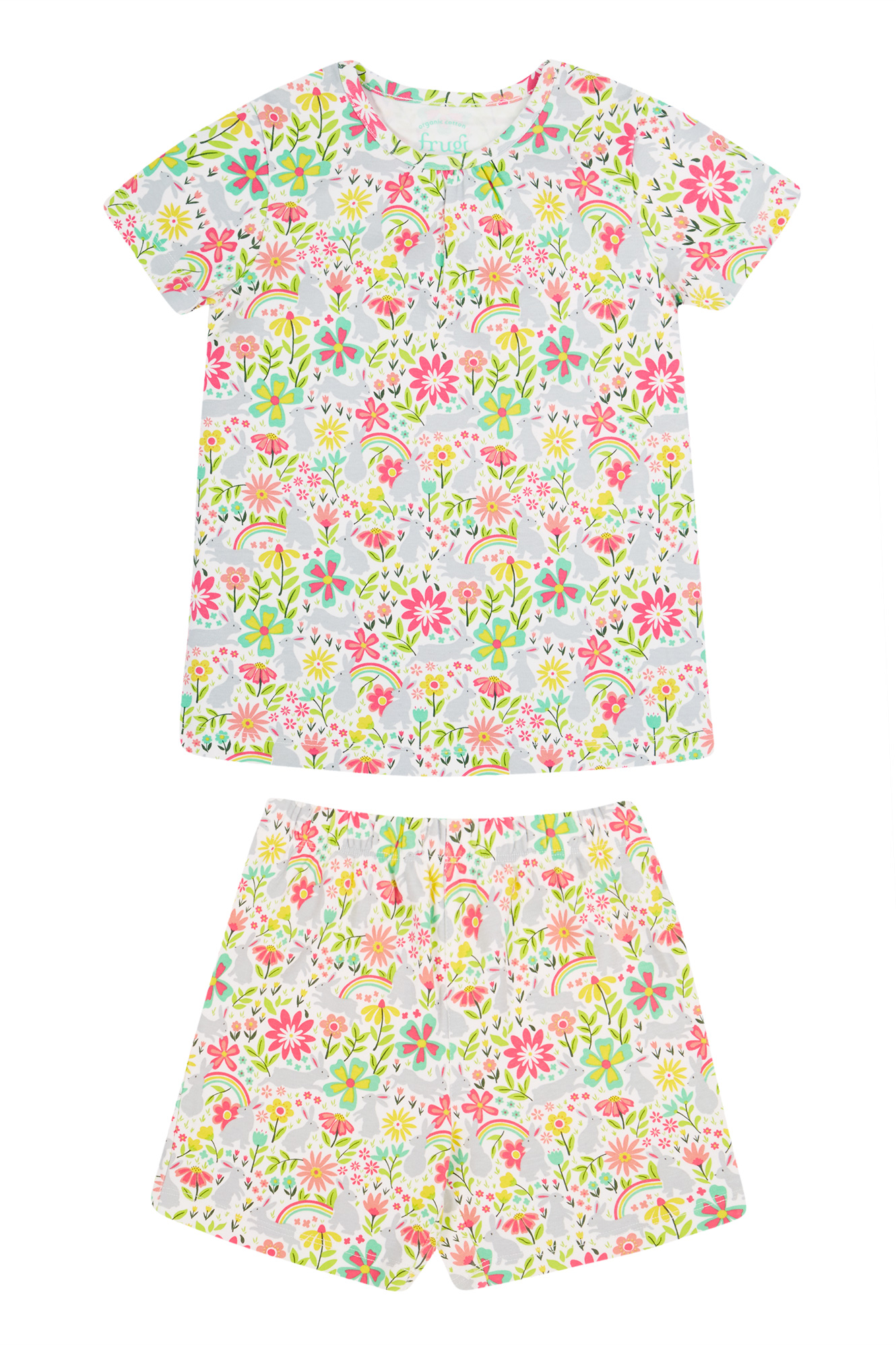 Set pijamale copii, cu imprimeu iepurași și floricele
