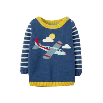 Pulover albastru cu imprimeu avion pentru copii