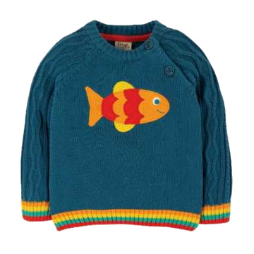 Pulover albastru cu imprimeu pește pentru copii