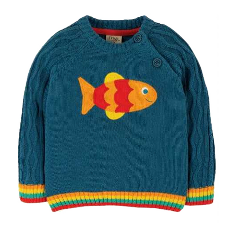 Pulover albastru cu imprimeu pește pentru copii