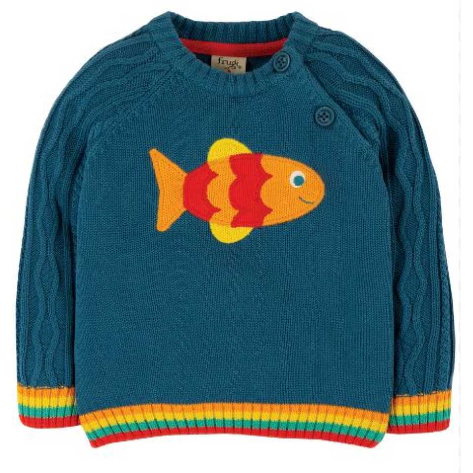 Pulover albastru cu imprimeu pește pentru copii