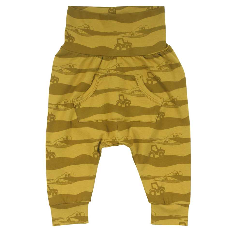 Pantaloni confortabili avocado cu imprimeu tractorașe