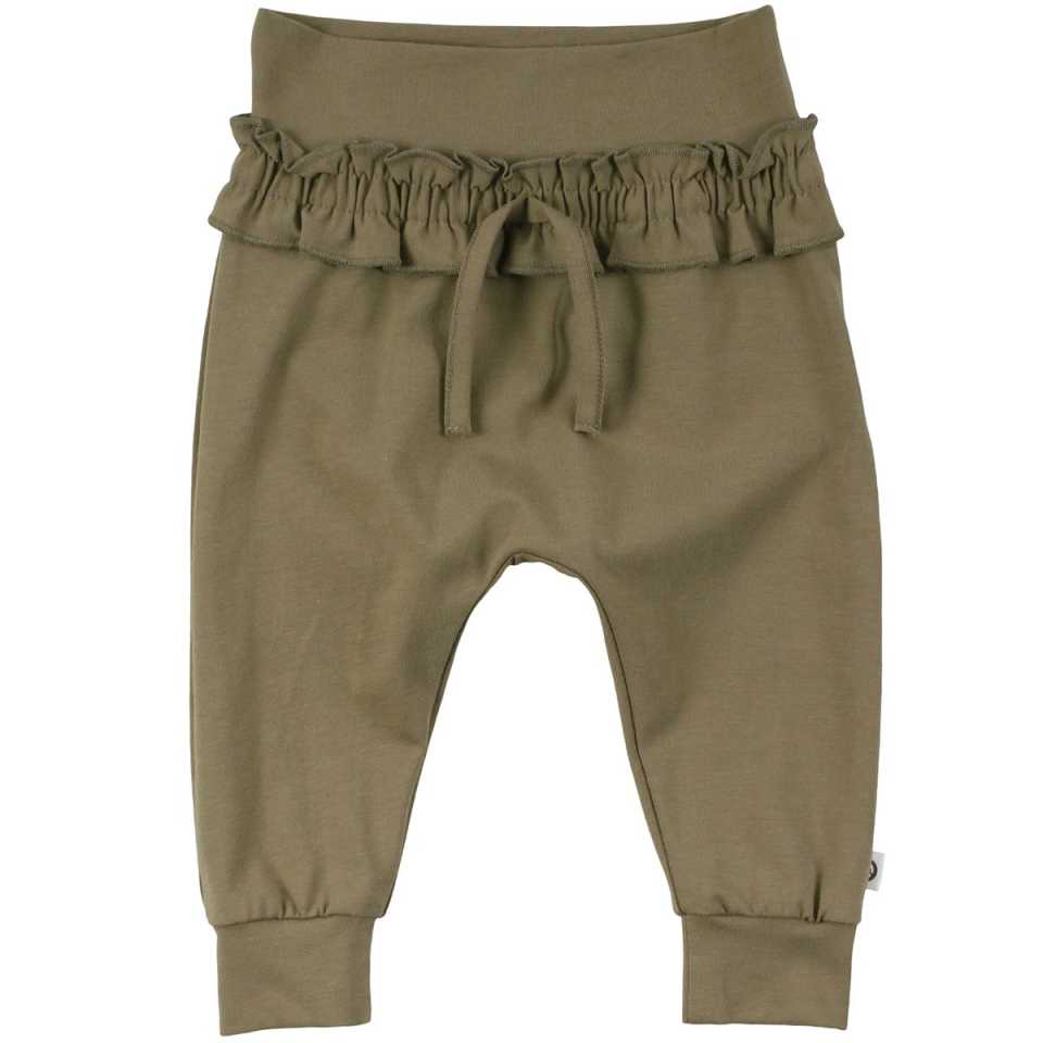 Pantaloni verzi cu șiret și volan