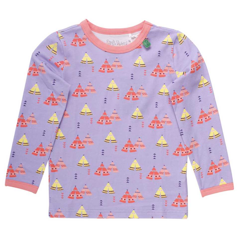 Tricou lavandă cu imprimeu corturi