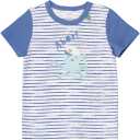 Tricou alb cu dungi albastre și caracatiță cusută