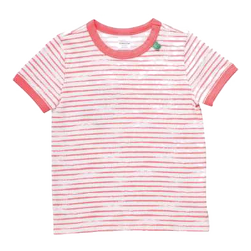 Tricou alb cu dungi corai
