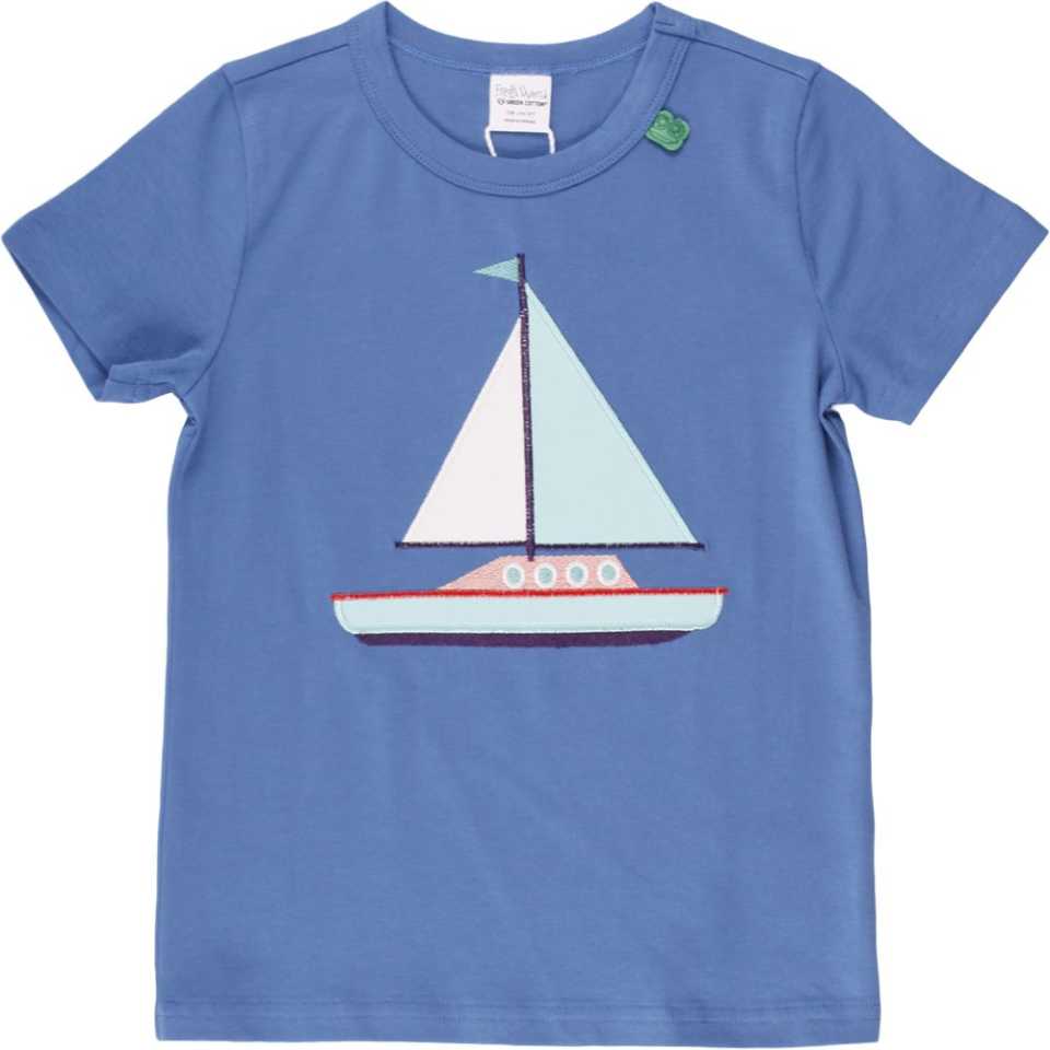 Tricou bleu cu imprimeu cusut bărcuță