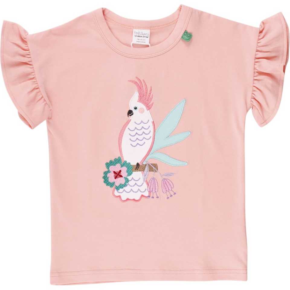 Tricou roz cu imprimeu cusut papagal