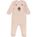 Salopetă roz cu mânecă lungă și imprimeu iepuraș