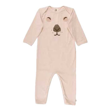 Salopetă roz cu mânecă lungă și imprimeu iepuraș