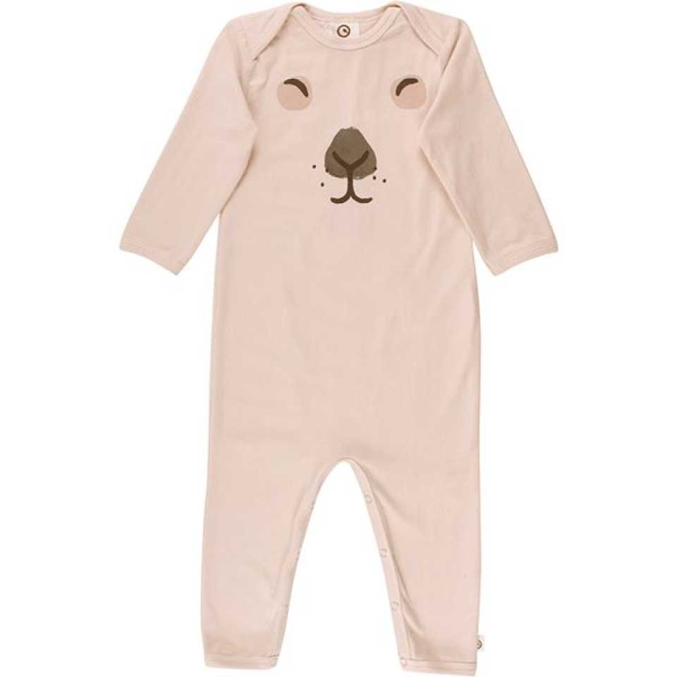 Salopetă roz cu mânecă lungă și imprimeu iepuraș