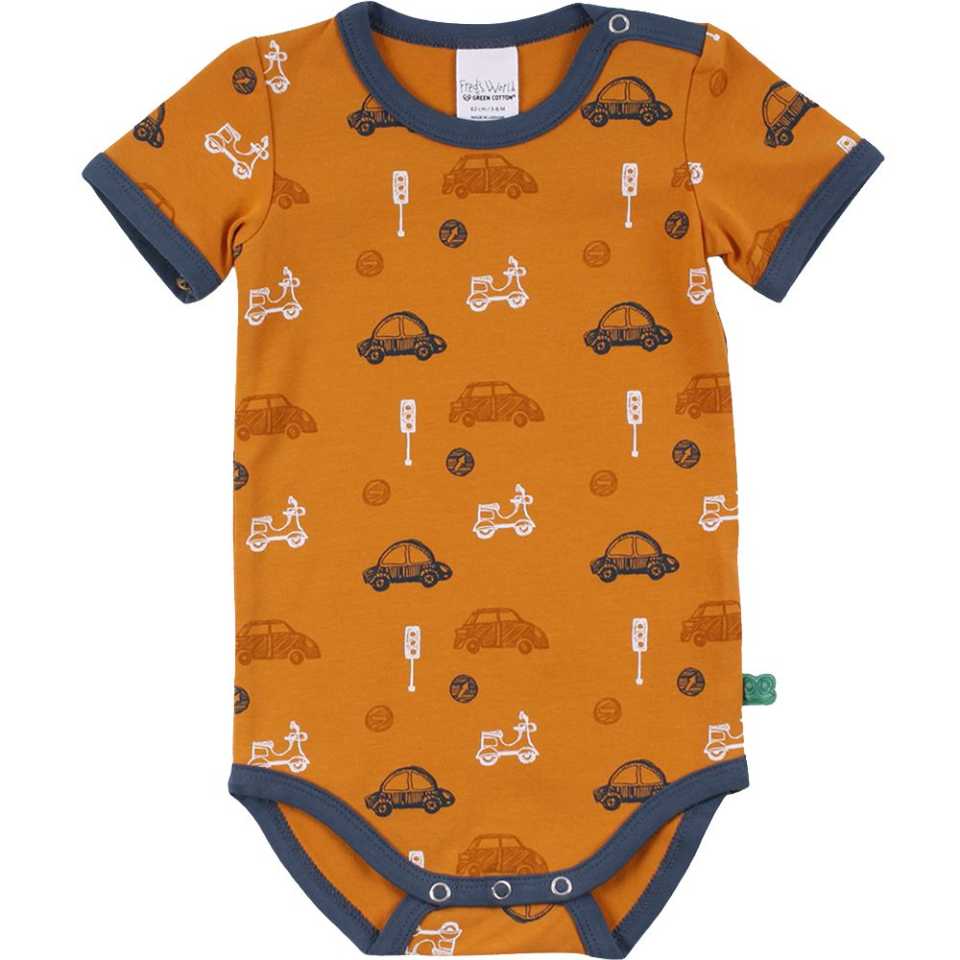Body caramel cu mânecă scurtă și imprimeu cu mașinuțe