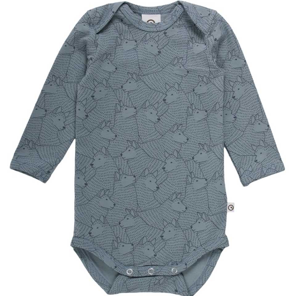 Body cu mânecă lungă verde petrol și imprimeu cu lupi