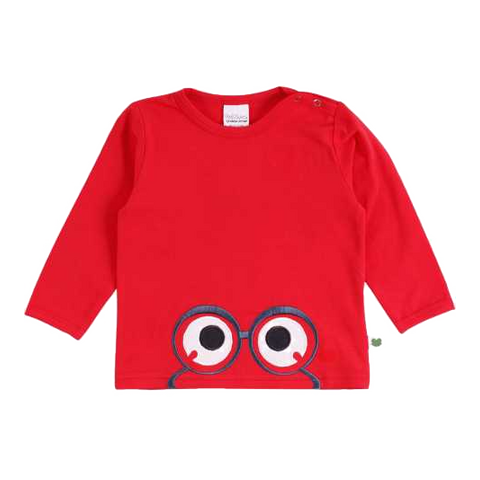 Bluză roșie din bumbac organic cu imprimeu cusut