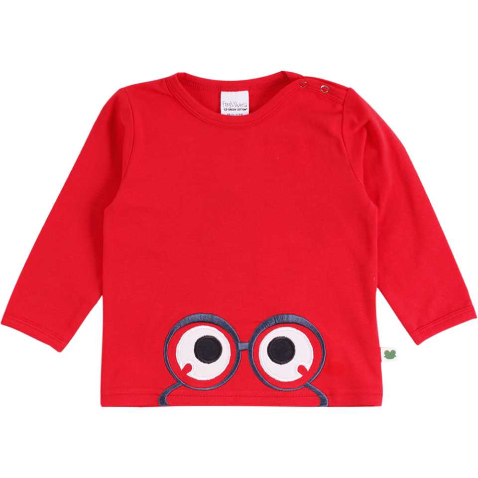 Bluză roșie din bumbac organic cu imprimeu cusut