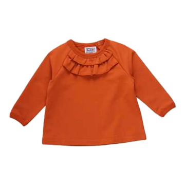Bluză portocalie din bumbac organic cu volane