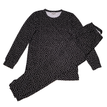 Pijamale subțiri negru cu buline albe