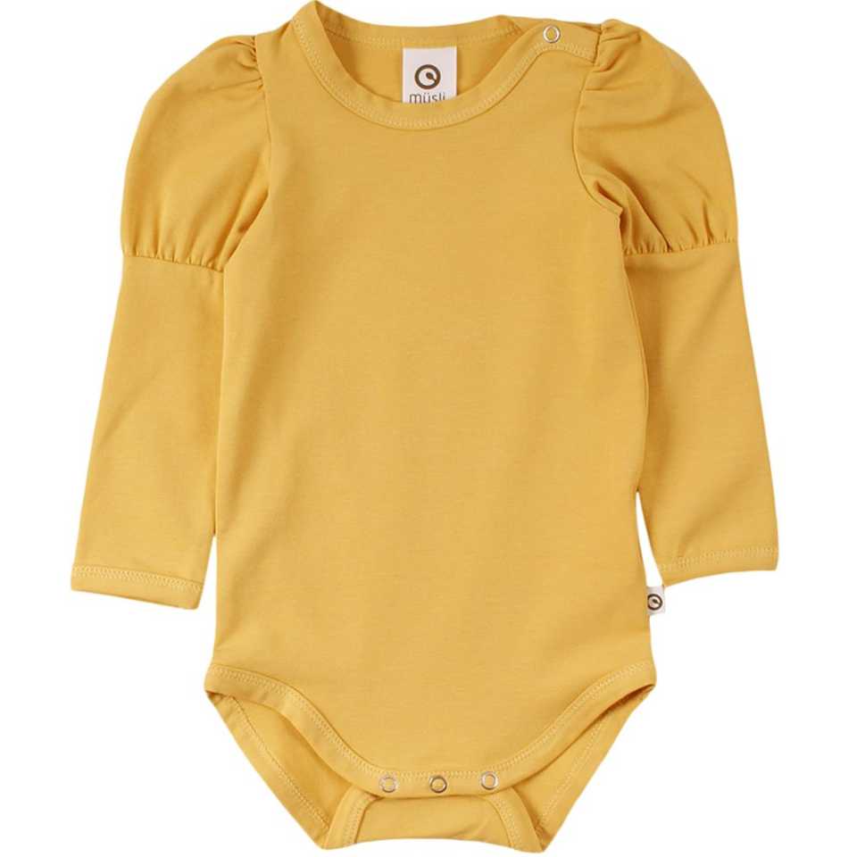 Body cu mâneci bufante, galben, din bumbac